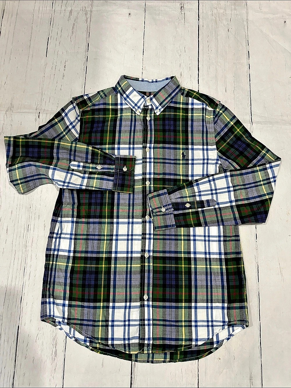 Ralph Lauren Plaid Button Down Shirt boys XL 18/20 in Green & Blue yellow red 10